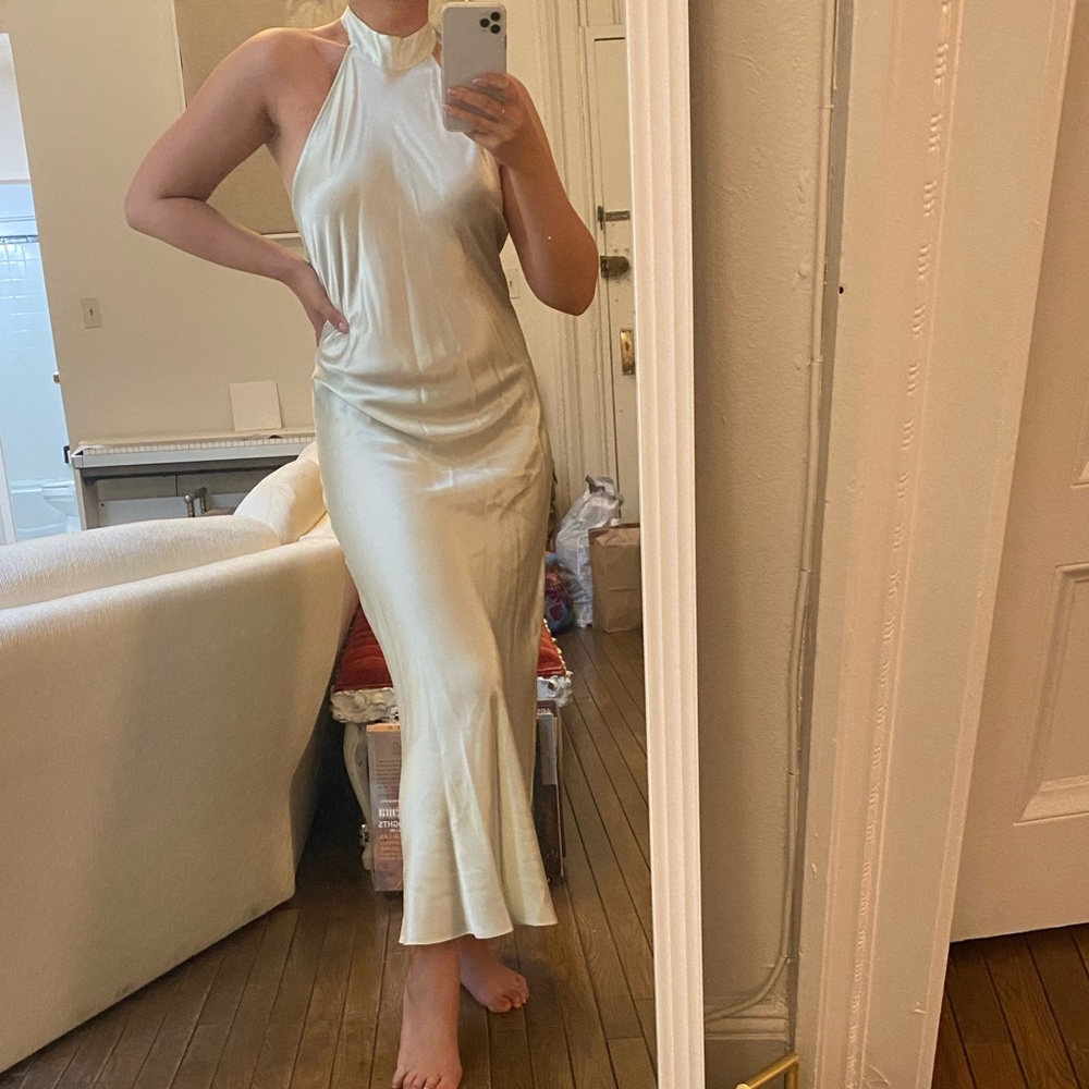 Brand new- Silk MAISON-bias cut 100% mulberry silk ice green dress/ evening gown